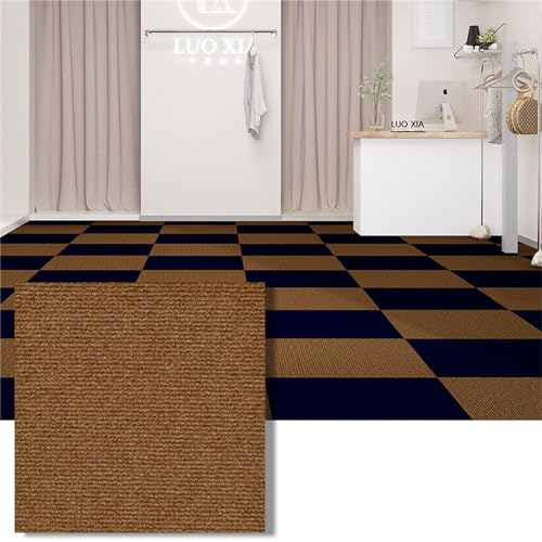 Hiseng Teppichfliesen Selbstklebend 30x30cm, Teppichfliesen Selbstliegend Rutschfeste Strapazierfähig Teppich Bodenbelag für Büro Wohnzimmer Schlafzimmer (20,Dunkelbraun)
