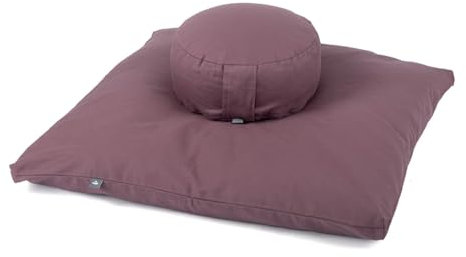 Bodhi Meditations-Set | ECO Serie | Meditationsmatte (Zabuton) & Rondo Meditationskissen | Mit Bio-Dinkelfüllung | Bezug aus 100% Bio-Baumwolle | Meditationsunterlage & Kissen (Dusty Purple)