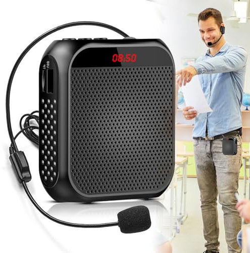 Amplificatore vocale con microfono senza fili, altoparlante portatile ricaricabile con microfono auricolare, bund, batteria 2200 mAh, mini amplificatore di voce wireless per allenatori, insegnanti,