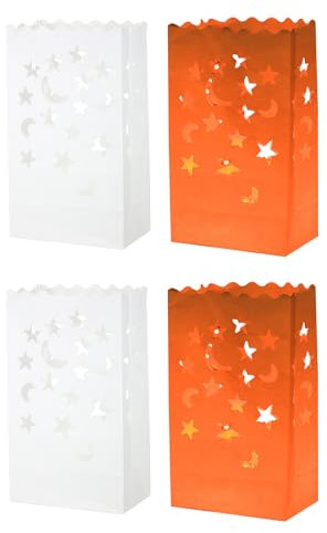 sourcing map White Paper Luminary Bags, 20 Pcs Star Moon Shape Flame Resistant Lantern Candle Bags for Christmas Weddings Birthday Party Decoration