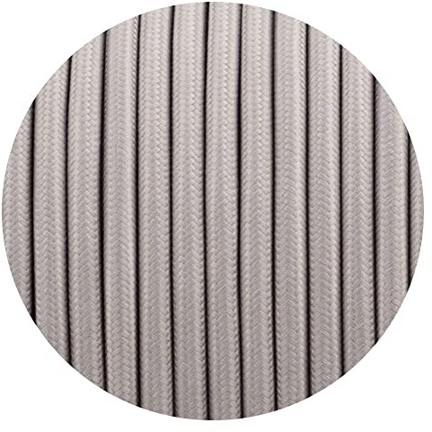 2 Core Braided Fabric Cable 1m Grey Round Vintage Lighting Flex | 0.75mm² Cloth Covered Electrical Wire for Lamps, Pendant Lights, DIY Lighting & Appliance Rewiring