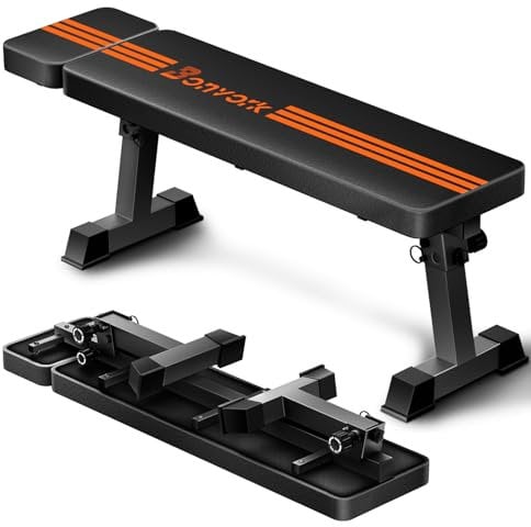 550KG Hantelbank Flachbank mit Kopfstütze - Bonvork 138CM Verlängert Faltbarer Trainingsbank Fitness Bank Flacher Bank fürs Heimfitnessstudio,Krafttraining Bankdrücken für vollkörperliche Übungen