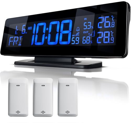 Brandson - Wetterstation Funk mit 3 x Außensensor (3 Zonen) - Farbdisplay temperaturgesteuert 256 Farben - Funkwecker - DCF Signal - Innen und Außentemperatur - Hygrometer - Luftfeuchtigkeit - Schwarz