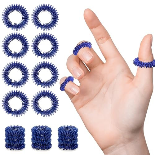 20 Stück Akupressurringe Stachelige Sensorische Finger Massage Ring Fingermassagering, Geräuschlose Entspannende Massageringe für Fingerspitze der Erwachsene und Jugendliche (Blau)