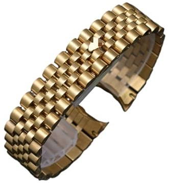 JUANZD Uhrenarmband aus Edelstahl mit massivem Bogen, 20 mm, for Uhrenarmband der Jubilee Luxury Series, Herren- und Damenarmband mit gebogenem Ende(Gold-logo)
