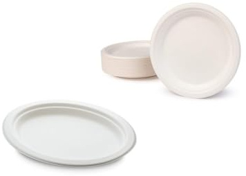 DPdantepellacani 100/500 / 1000 Piatti Piani Tondi diametro 15 cm Piatto carta bianco bagassa biodegradabile rigido monouso in fibra vegetale feste piattino antipasti torta compleanni (1000)