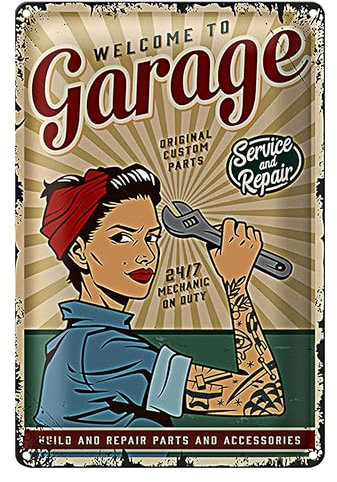 Targa retrò per garage | Meccanico in stile vintage | Servizio e riparazione | Ideale per arredamento officina | 20 x 30 cm