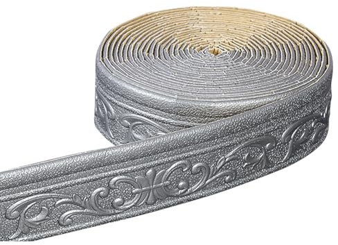 ACESOME Tapetenbordüre Selbstklebend, Wandbordüre Bordüre Selbstklebend,10m x 8cm x 8mm Wasserdicht Bordüre 3D, Bordüre Tapete Tapetenbordüre Deckenleisten für Flur, Decke, Ecke, Linie (Silbergrau)