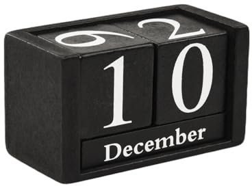 Tischkalender Kalender Holz, Vintage Tisch Dauerkalender aus Holz Manuelle Umrüstung Schwarz Calendar Block, Monat Datum Anzeige Ewiger Kalender für Home Büro Dekoration(9.5 * 4.5 * 5.2cm)