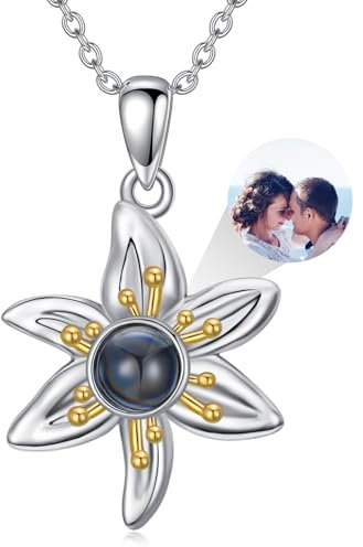 Dorunmo Personalisierte Projektion Bild Anhänger 925 Sterling Silber Halskette Kette Lilie Halskette Anhänger Geburtstag Weihnachten Schmuck Geschenke für Frauen/Freundin/Mutter