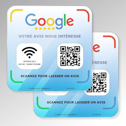 Placa NFC y código QR para Comentarios de Google - 12x12cm - Mejore su visibilidad en Google - Para carteles y restaurantes (Google-x2)