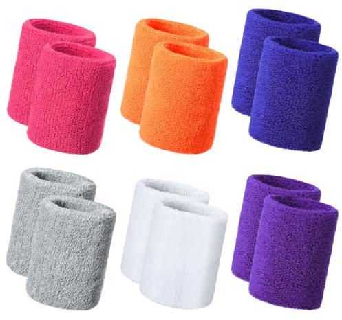 Newofview 12 Stück Schweißbänder Handgelenk,Elastische Sport Schweißbänder Set für Männer Frauen Tennis Basketball Fußball Laufen