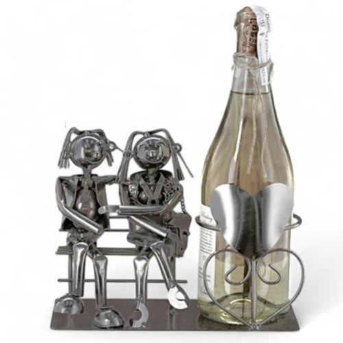 MIJOMA Weinflaschenhalter Liebespaar – Handgefertigte Metallkunst, romantischer dekorativer Flaschenhalter für Wein, stilvolle Deko (25 x 21 cm - Romantik im Park)