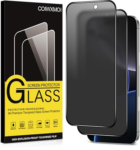 Coiwxmoi Protector de Pantalla Mate Privacidad para iPhone 16 Pro,Cristal Templado Mate Anti Espía,9H Dureza Antiarañazos Antihuellas Sin Burbujas Privacy Vidrio Glass Protector Película,2 Piezas