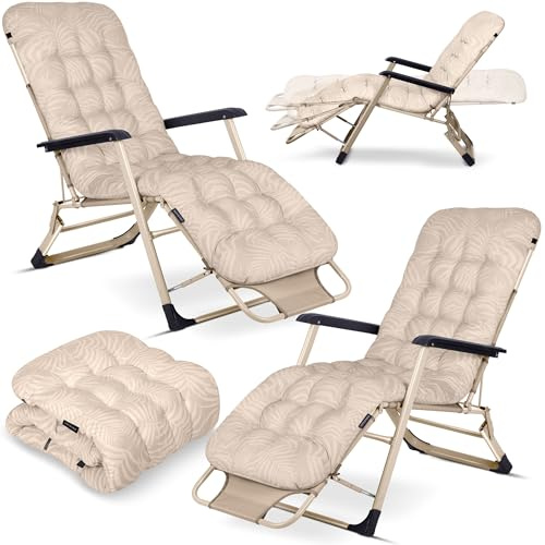 Sofotel Sonnenliege Klappbare Gartenliege Bis 120 kg Liegestuhl mit Kissen und Kopfstütze Beige ChillWell Luxury 2 Stück