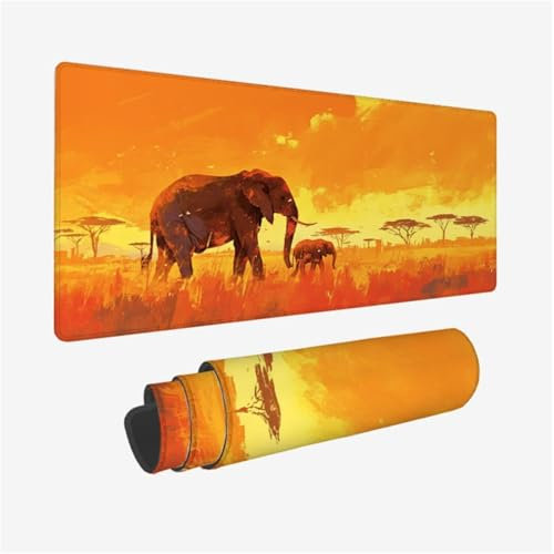 Éléphant Tapis de Souris XXL 1500x800mm Tapis Souris Prairie Mouse Pad avec Antidérapant et Imperméable Désign, Desk Mat avec Bords Cousus pour Gamer, Ordinateur, PC, Ordinateur Portable,Model417