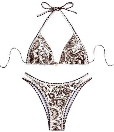 BYFINECANY Maillot de Bain Deux pièces pour Femme, imprimé Floral, Motif Cachemire, Bikini d'été, Dos Nu