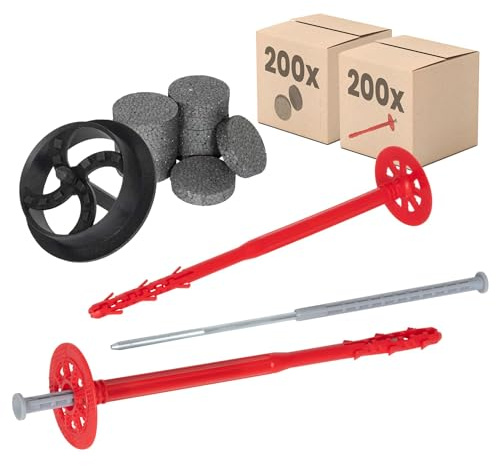 PROTEKTOR Dämmstoffdübel Set Ø10x280mm mit Stahlnagel (200 Stück + 200 Rondelle + 1 Fräser) für WDVS und Fassadendämmung, ETA-zertifizierte Schlagdübel Fassadendübel Tellerdübel