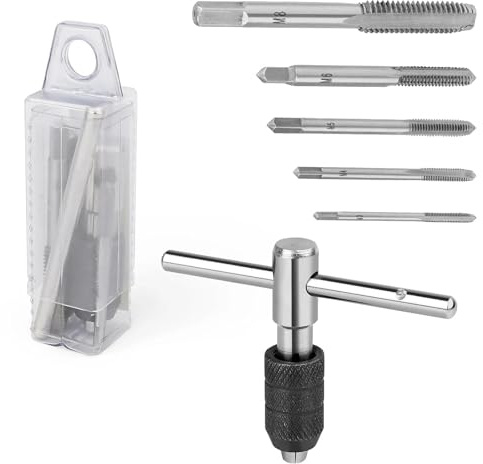 SHENGYIG 5 Pièces Kit de Taraudage (M3 à M8), Filetage Taraud, avec Clé à Taraud pour Bois, Plastique, Kit de Taraudage pour Métal, Artisanat, Bricolage et Réparations