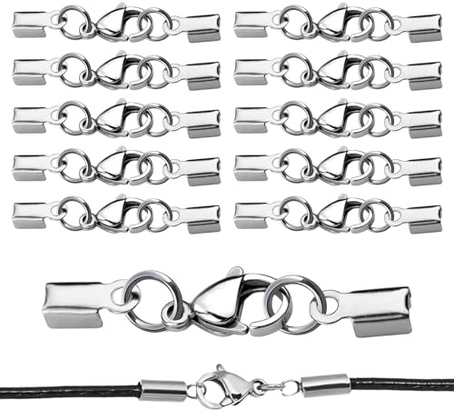 Sekfpnk 10 Stück Kettenverschluss Edelstahl, DIY Schmuckzubehör, Hummerschnalle Verschluss Kette, Geeignet für Lederkordeln, Halsketten, Armbänder und anderen Schmuck (Silber)