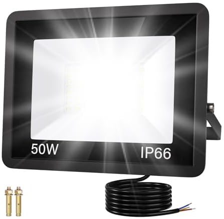 LED Strahler Außen,50W 5000LM Superhell Spotlight Außenleuchte Flutlichtstrahler (6500k Kaltweiß), Ip66 Wasserdicht Led Scheinwerfer Innen Flutlicht Für Sportplätze,Garagenhöfe, Gärten (50W-1PCS)