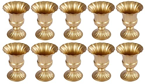 10pcs Gold Metal Flower Arrangements Vase, for Wedding Table Centerpiece Planter Vase Pot, Tall Stand Decorations for Artificial Real Flower 16cm