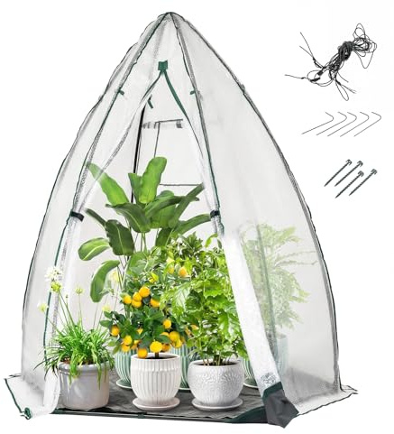 GOPLUS Serre de Jardin avec Film à Bulles 3 Couches, 160x140x180 CM, Mini Serre de Jardin pour Plante, Cadre Métallique, Toit Pointu, Fenêtre de Ventilation, Tente d’Hivernage pour Exterieur