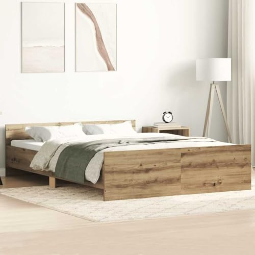 QUAHEAS Bettgestell ohne Matratze Artisan-Eiche 120x200cm, Holzwerkstoff mit Kiefernholz, Robustes Plattform Bett für Schlafzimmer, inklusive Lattenrost