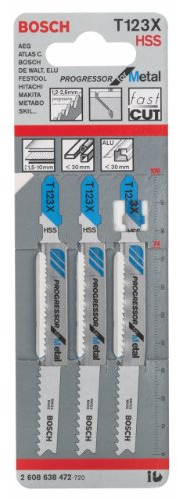 Bosch 3x PRO Metal Thick and Thin T123XF Jigsaw Blade (for Steel sheets, Metal pipes and profiles, Length 100 mm, Professional Accessory Jigsaw)
