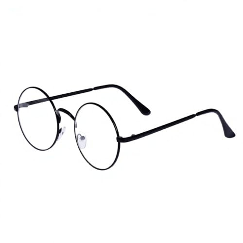 Lovef Large Oversized Metal Frame Clear Lens Round Circle Vintage Eye Glasses 5.4 * 2inch - Black -