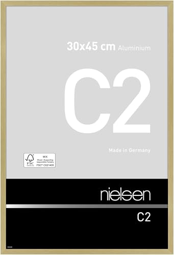 nielsen Bilderrahmen, 30 x 45 cm, Aluminium, Gold matt, Fotorahmen zum Aufhängen im Hoch- & Querformat, Echtglas, C2