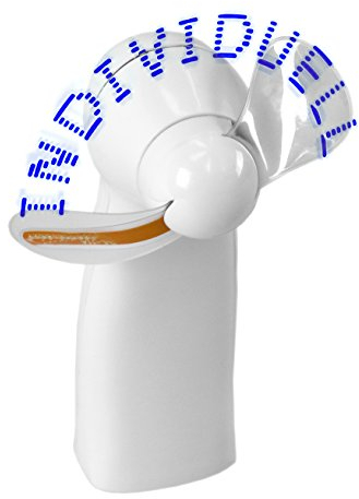 Ventilator mit Ihrem Wunschtext individuell programmiert in 9 Zeilen mit je 19 Zeichen, Schrift mit 11 blauen LED, Handventilator, Leuchtventilator