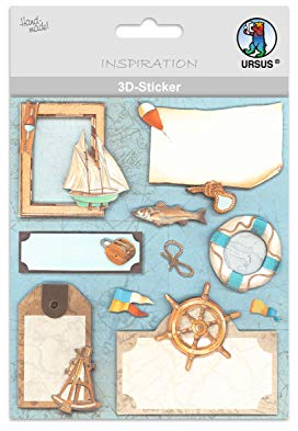 Ursus 56420020 - 3D Sticker, maritimen Motive 2, bestehend aus mehreren Ebenen, aus verschiedenen hochwertigen Materialien, selbstklebend, ideal zum Verzieren von Grußkarten und Geschenken