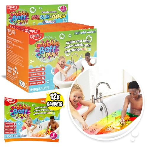 ZIMPLI - Crackle Baff Colours Stocking Filler Foil Bags, Magically makes your water Crackle, Pop & Change Colour, Christmas Party Bag Fillers, Favours, Pass the Parcel Gifts