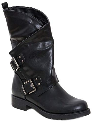 Toocool - Stivali Donna Bassi Biker Boots Motociclista Stivaletti Fibbie Anfibi SA9907 [36,Nero]