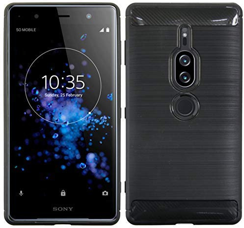 cofi1453 Silikon Hülle Tasche Case Zubehör kompatibel mit Sony Xperia XZ2 Premium Gummi Bumper Schale Schutzhülle in Carbon-Schwarz