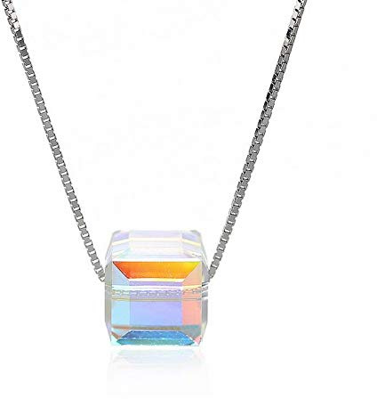 Thumby S925 Sterling Silber Aurora Cube Zucker Kurze Schlüsselbeinkette Weiblichen Österreichischen Kristall Halskette Einfach Silber, 8mm quadratische Halskette, Wie Gezeigt