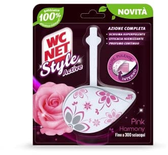 Wc Net - Tavoletta Style Active, Detergente Igienizzante Solido per WC, Fragranza Pink Harmony, 1 Pezzo