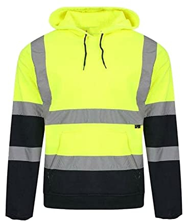 Men's Hochsichtbare, zweifarbige Kapuzenpullover, Sicherheits-Fleece, Sweatshirt, Arbeitsoberteil, GO/RT-konform, Gelb / marineblau, XL
