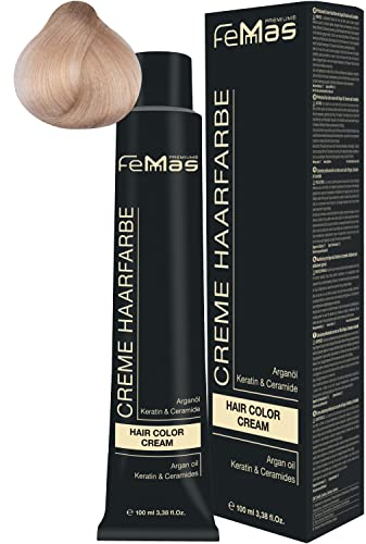 FemMas - Tintura per capelli biondo chiaro 10, crema colorante professionale con olio di argan, cheratina e ceramidi, colorazione permanente o tintura, per risultati brillanti e durevoli, da 100 ml