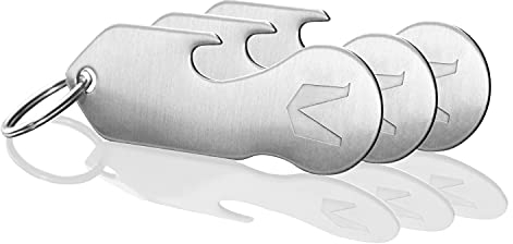 MAGATI Einkaufswagenlöser Schlüsselanhänger abziehbar multifunktional aus Edelstahl mit Schlüsselfundservice und Profiltiefenmesser 3er Set