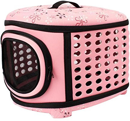Boodtag Sac de Transport pour Animaux de Compagnie EVA Portable Pliable et Aéré Cage de Voyage Chien Chat Sac à Main (Rose)