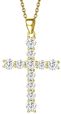 Damen Kette mit Kreuz Anhänger aus 925 Sterling Silber mit Zirconia, Christian Halskette Geschenk Schmuck für Damen Mädchen- Verstellbar Kettenlänge: 40 + 5 cm
