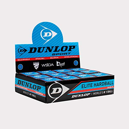 Dunlop Sports Elite Doubles Squashball, hoher Höhe, Blauer Harter Ball mit weißen Punkten, 12 Stück