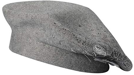 ZLYC Baskenmütze für Damen, wendbar, einfarbig, Kaschmir, Mosaik, warm, für Mädchen (Blume Grau),Einheitsgröße