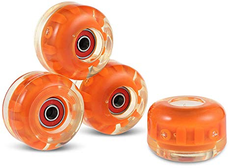JHKJ Skateboard Räder 85A Mit ABEC-9 Lagern LED Leuchten Longboard Räder 55X36mm Lager Stahl Cruiser Räder (4Er Pack) Rollen Longboard Ersatz Rader Longboard Rollen,Orange