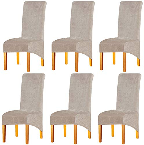 Fundas Cubiertas de Silla XL,Spandex elástico con Banda elástica, Fundas de Terciopelo para Silla de Comedor Grande para Restaurante, Banquete de Fiesta de Hotel (Camel,6 Fundas(XL))