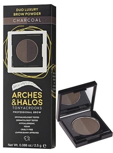 Arches & Halos Duo Luxury Brow Powder - Two-for-One Versatile Compact Powder - Get Full, Defined Brows - Vegan and Cruelty Free Makeup - Charcoal - 0.88 oz