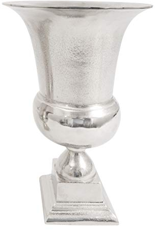 Deko Vase Pokal Aluminium Blumenvase Silber Raw-Optik (30 x 14,5 x 43,5 cm)
