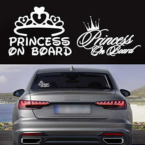 TOMALL 2 Stück Princess On Board Aufkleber für Autofenster Vinyl Wasserdichte selbstklebende Princess Crown Decals für Auto Truck Stoßstange Kofferraum Dekoration (Weiß)